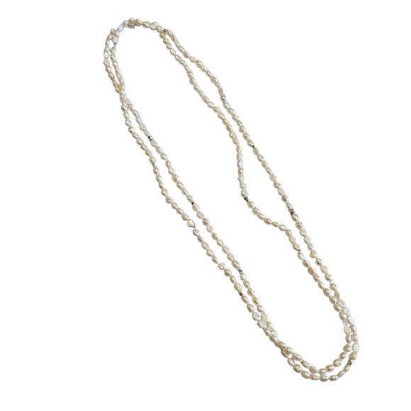 White Cream Freshwater Pearl Necklace Long Single Strand Elegant Timeless - Picture 2 of 7
